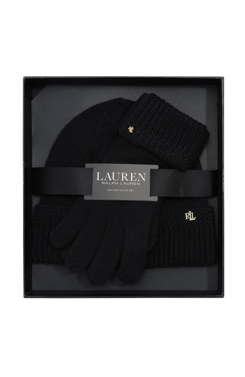 Lauren Ralplh Lauren Racking Stitch Knit Beanie And Glove Giftset In Black