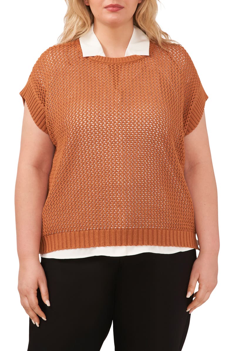 Halogen<sup>®</sup> Open Stitch Cotton Crop Sweater Vest, Main, color,