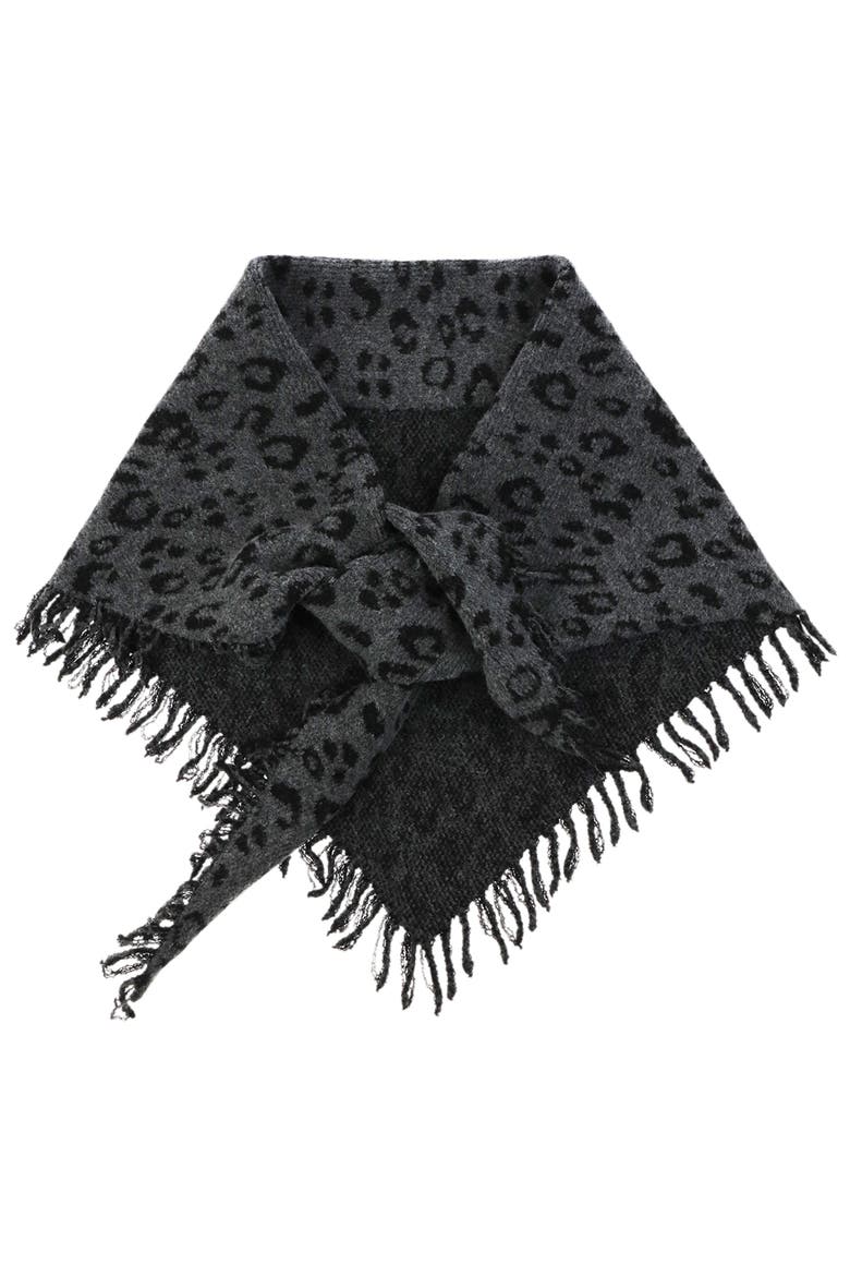 Jacquard Knit Leopard Triangle Scarf with Fringe, Main, color, GREY