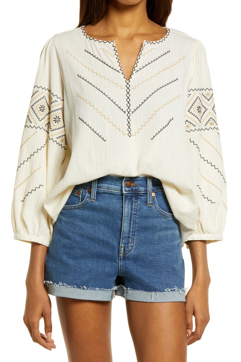 Embroidered Peasant Top, Main, color, ANTIQUE CREAM