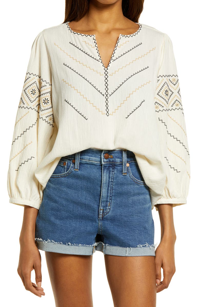 Madewell Embroidered Peasant Top, Main, color, 