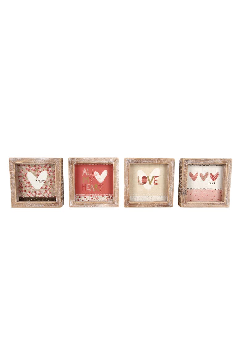 Wood MDF Paper Framed Block Set of 4 Freestanding Signs for Home Decor and Office Display, Main, color, Beige
