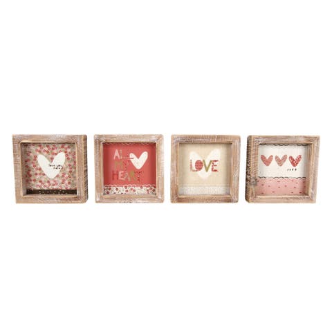 Wood MDF Paper Framed Block Set of 4 Freestanding Signs for Home Decor and Office Display