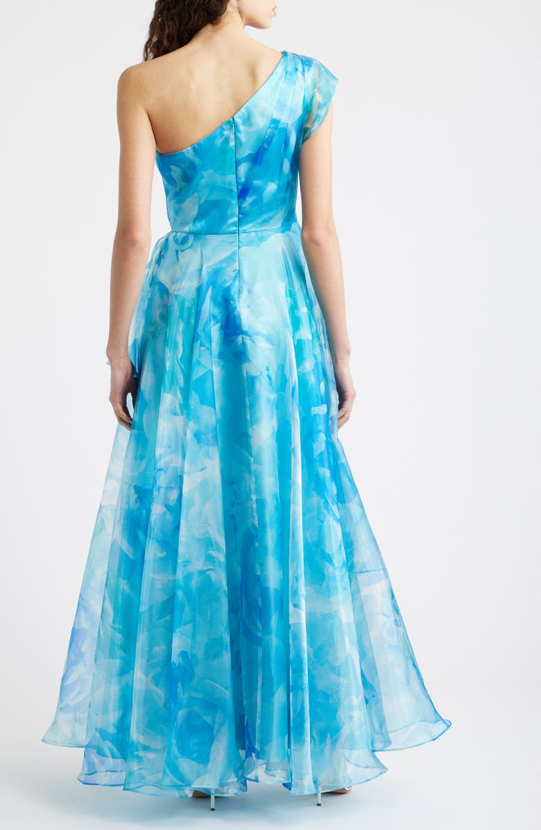 Eliza J One-Shoulder Georgette Ballgown, Alternate, color, Blue