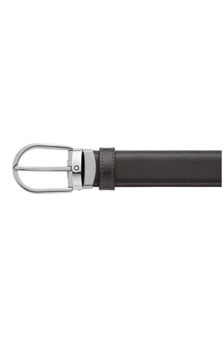 Horseshoe Buckle Reversible Leather Belt, Alternate, color, BLACK