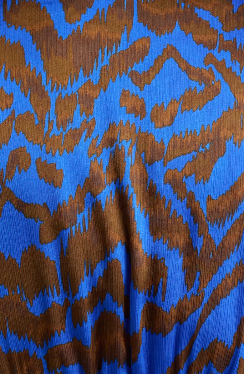 SUGARLIPS Krista Abrstract Fabiola Long Sleeve Satin Midi Dress, Alternate, color, Brown/ Blue Multi