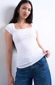 Topshop Rib Square Neck T-Shirt