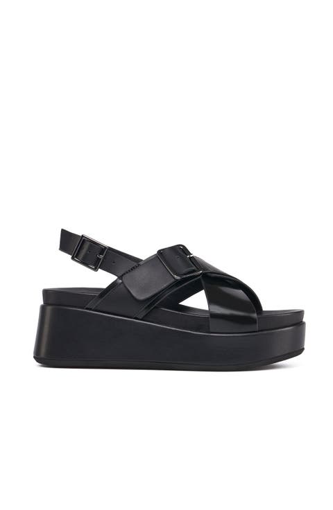 Bin Leather Cross Strap Platform Sandal