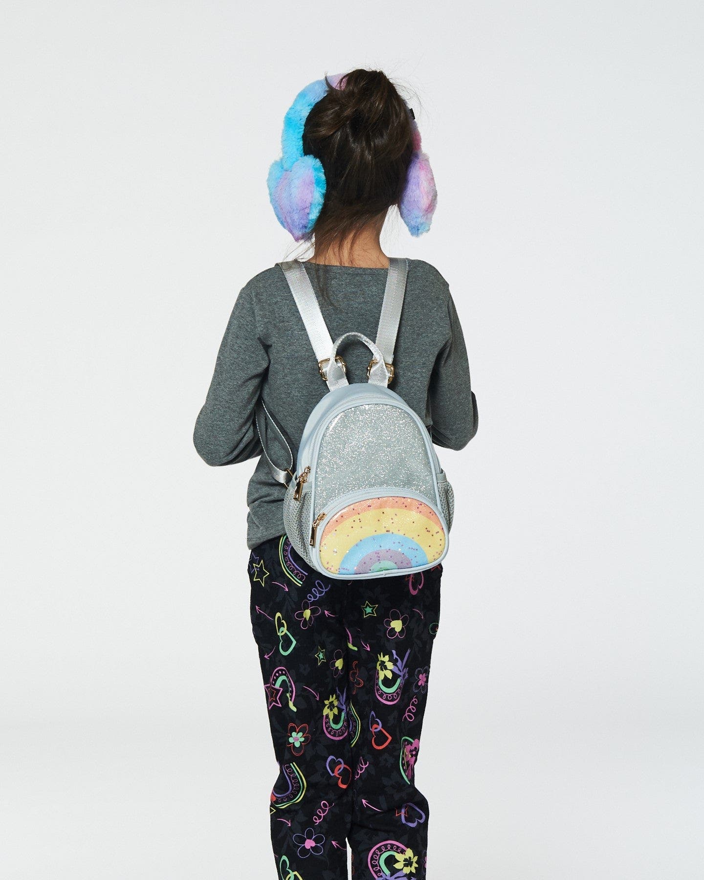 Deux par Deux Girl's Back Pack With Rainbow Pocket Silver, Alternate, color, 