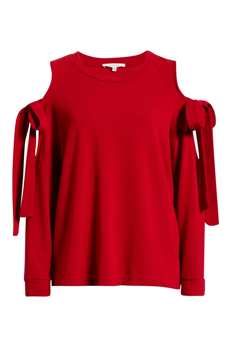 Cold Shoulder Tie Sleeve Sweatshirt, Alternate, color, RED CHILI