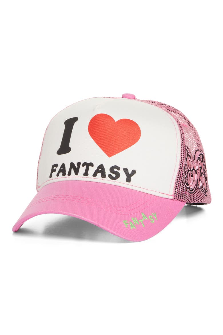 I Love Fantasy Trucker Hat, Main, color, PINK