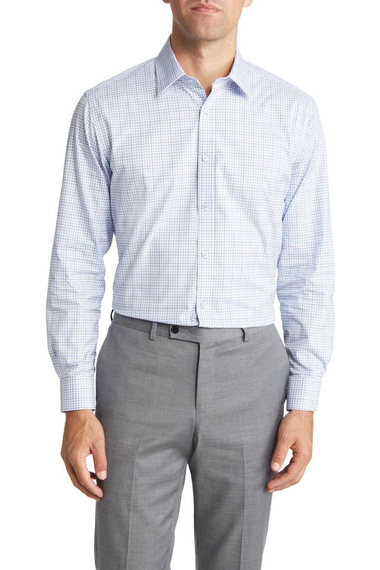 Trim Fit Plaid Dress Shirt, Main, color, BLUE