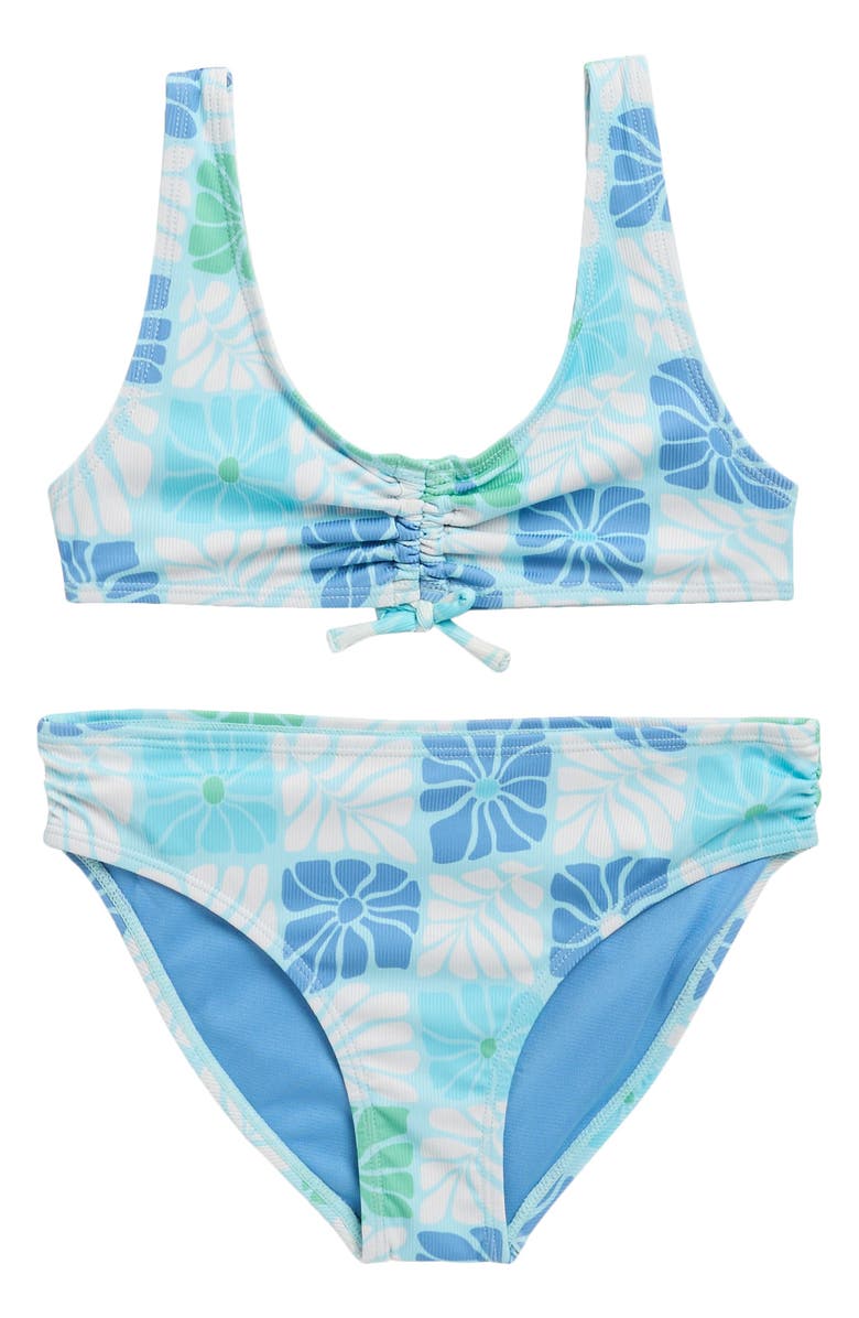 Roxy Kids' Floral Two-Piece Swimsuit, Main, color, Turquoise Sea