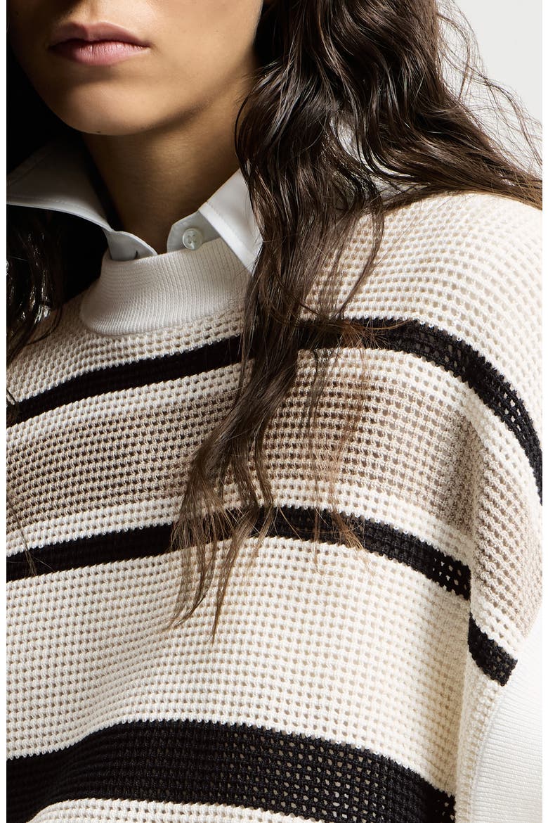 Cotton net knit T-shirt, Alternate, color, White