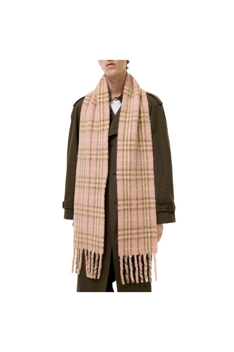 Narrow Check Alpaca Wool Blend Scarf, Alternate, color, Teacup pink