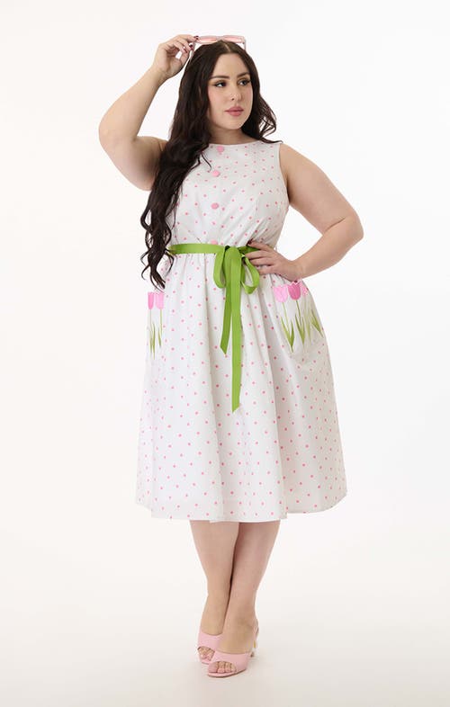Smak Parlour Plus Size Tulip Pocket Swing Dress In White