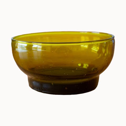 Footed Glass Bowl - Large Ochre Footed Bowl
