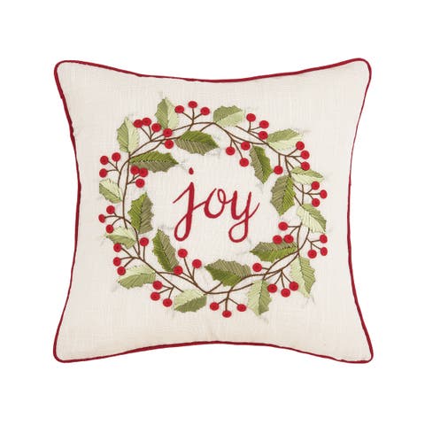 "Joy" Christmas Berry Wreath Accent Throw Pillow 18" x 18"