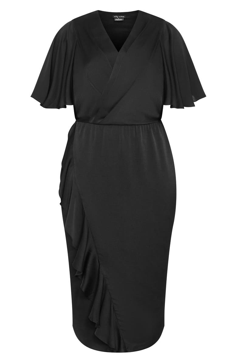City Chic Holland Sateen Faux Wrap Midi Dress, Alternate, color, Black