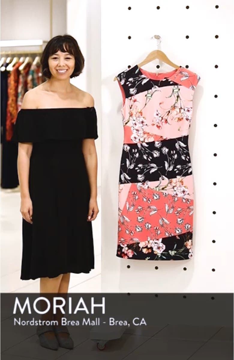 Floral Print Scuba Crepe Sheath Dress, sales video thumbnail