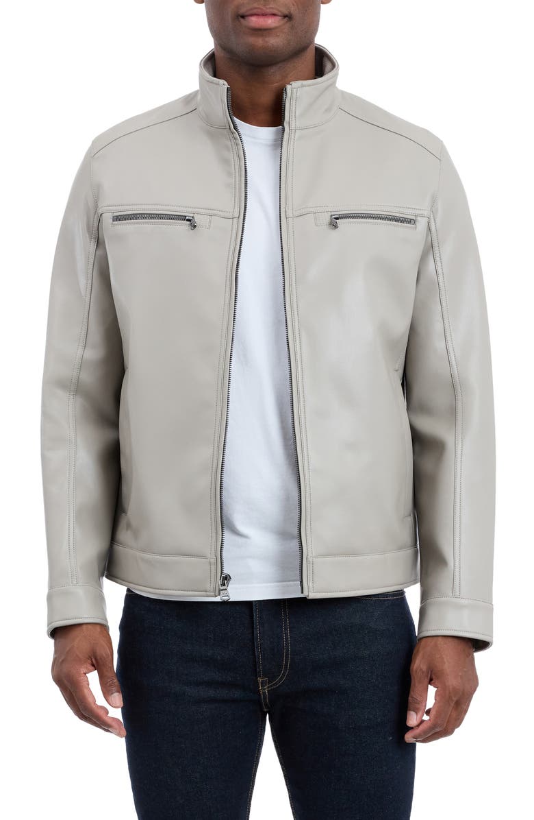 Michael Kors Barmullo Faux Leather Jacket, Main, color, Bone