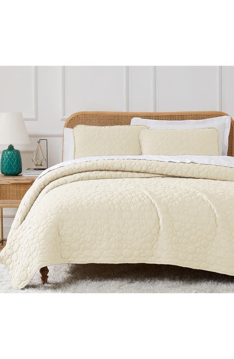 Pebble Embroidered Microfiber Oversize Quilt Set