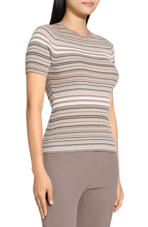 Theory Stripe Merino Wool Rib T-shirt In Light Cinder Multi