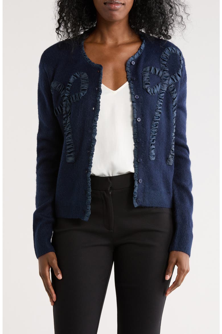Ruffle Bow Cardigan, Main, color, CLASSIC NAVY