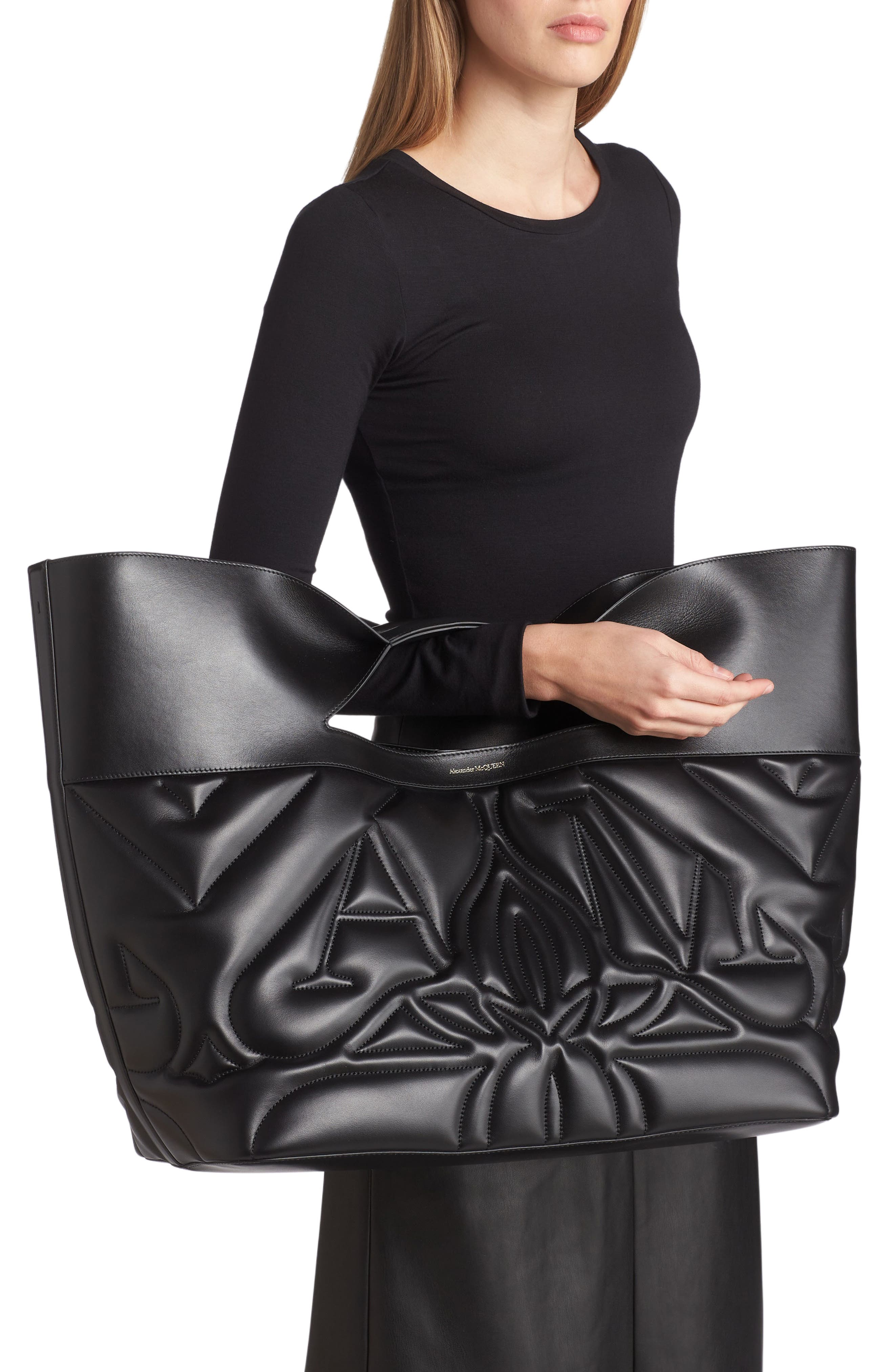 McQueen The Large Bow Logo Quilted Padded Leather Tote, Alternate, color, 