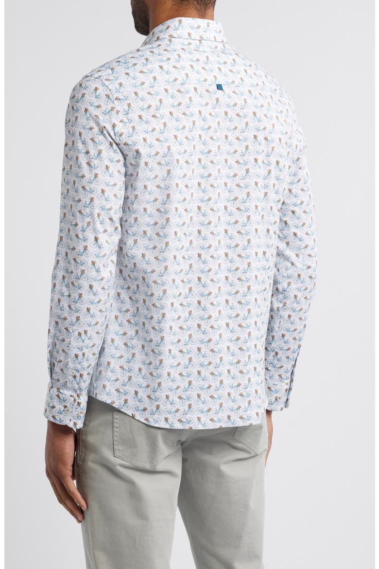 Bicycle Print Stretch Cotton Button-Up Shirt, Alternate, color, WHITE