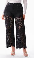 Bayeas Crystal Embellished Lace Wide Leg Jeans