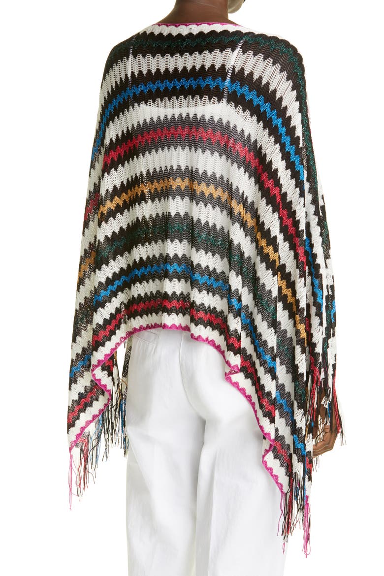 Metallic Stripe Fringe Poncho, Alternate, color, BLACK MULTI