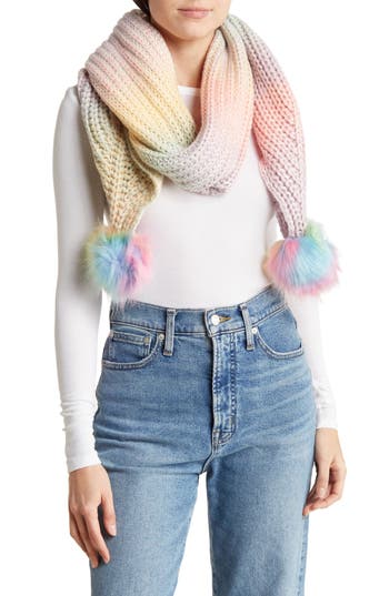 Kurt Geiger London Be Kind Cotton Blend Pom Pom Scarf In Pink