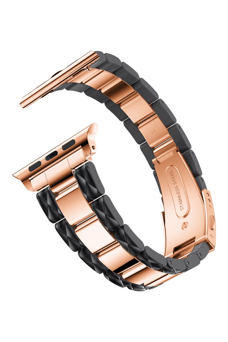 Two-Tone Stainless Steel & Enamel 20mm Apple Watch® Bracelet Watchband, Alternate, color, BLACK/ ROSE GOLD