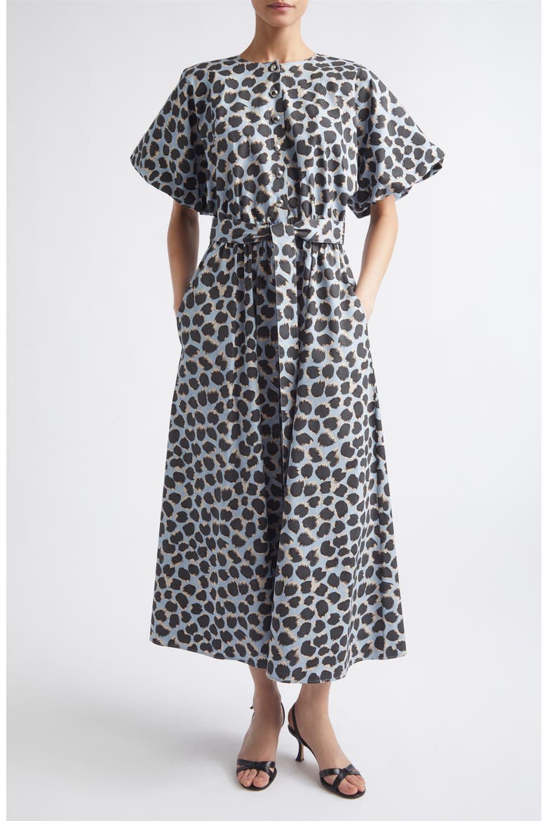 Paulina Belted Stretch Cotton Shirtdress, Main, color, VAPOR SPOTTED LEOPAR