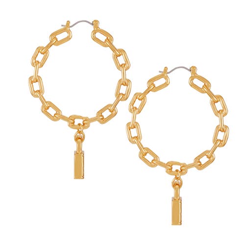 True Religion Frozen Chain Lock & Logo Hoop Earring In Gold