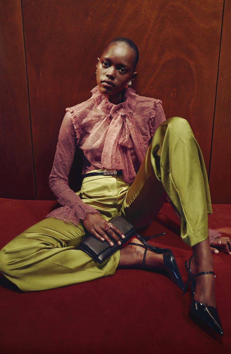 MANGO Sunset Hammered Satin Pants, Alternate, color, Yellow