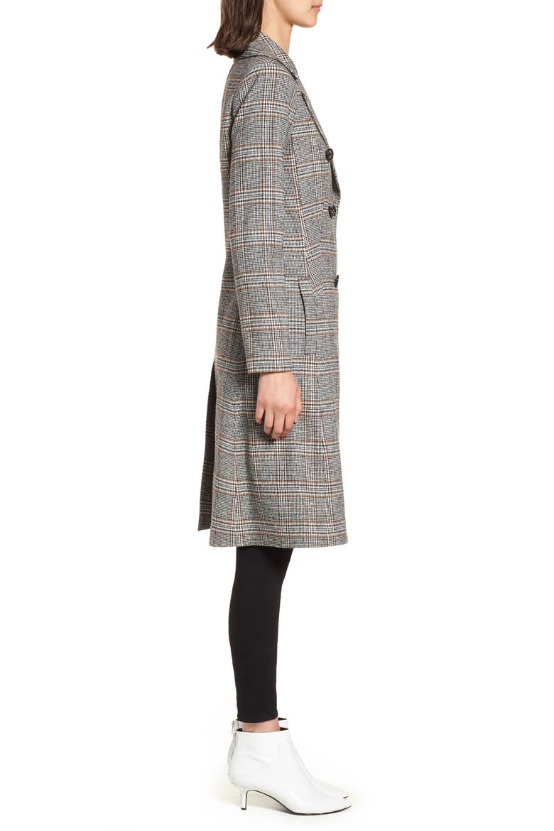 Blazer Midi Coat, Alternate, color, BLACK CAMEL PLAID