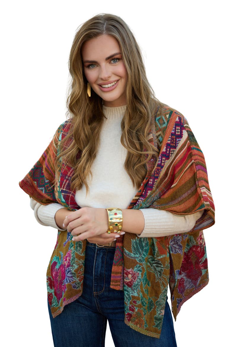 Floral Geometric Ruana, Alternate, color, YELLOW