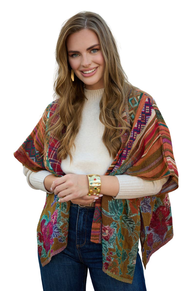 SAACHI Floral Geometric Ruana, Alternate, color, Yellow