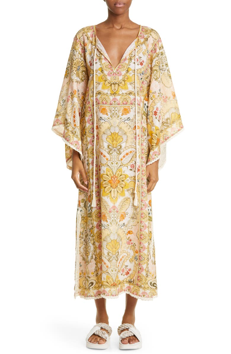 Zimmermann Laurel Linen Cover-Up Caftan, Main, color,