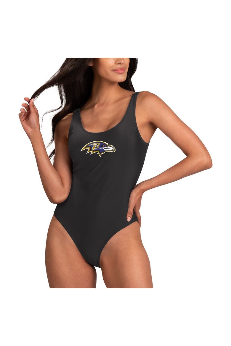 Women's G-III 4Her by Carl Banks Black Baltimore Ravens Making Waves One-Piece Swimsuit, Main, color, Black