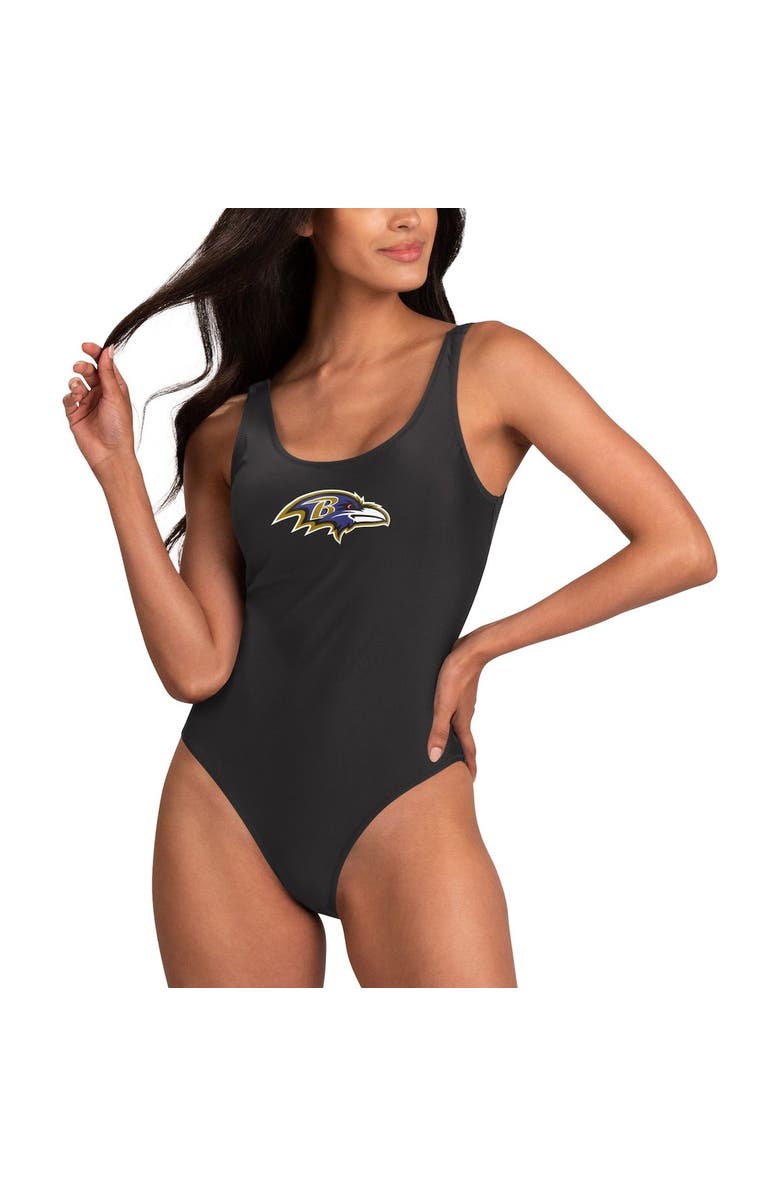 G-III 4HER BY CARL BANKS Women's G-III 4Her by Carl Banks Black Baltimore Ravens Making Waves One-Piece Swimsuit, Main, color,