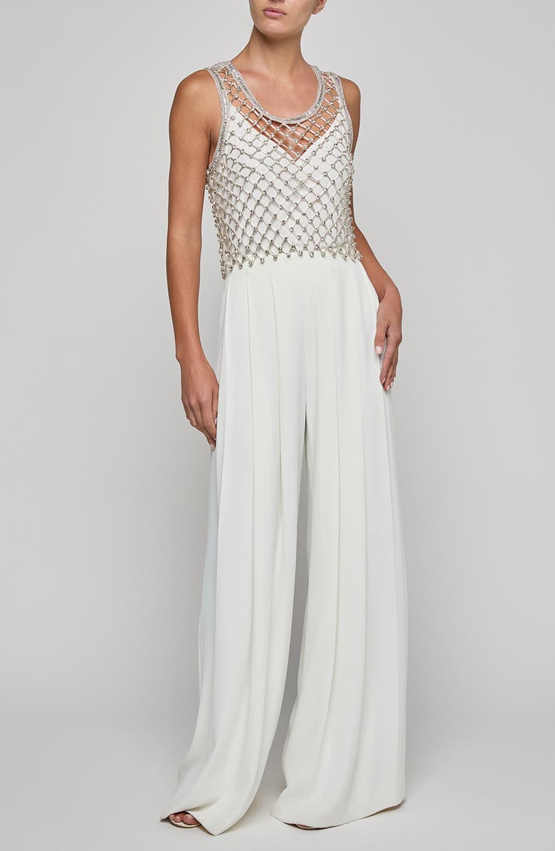 L'AGENCE Freia Sheer Net Crystal Embellished Crop Tank, Alternate, color, Clear Crystal Netting