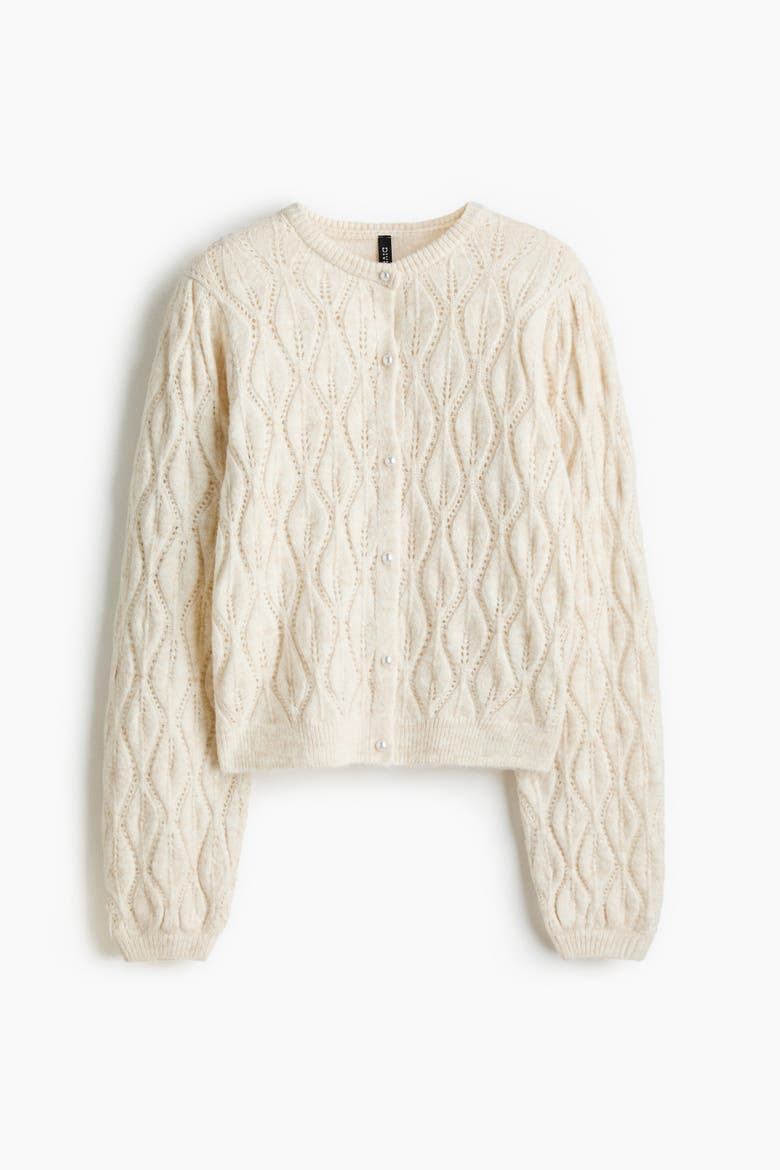 Pointelle-knit Cardigan, Alternate, color, Light beige