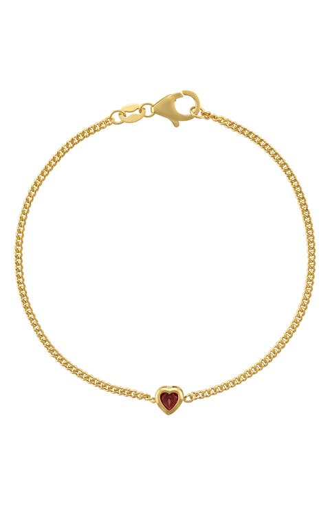 14K Gold Over Silver Gemstone Heart Charm Bracelet