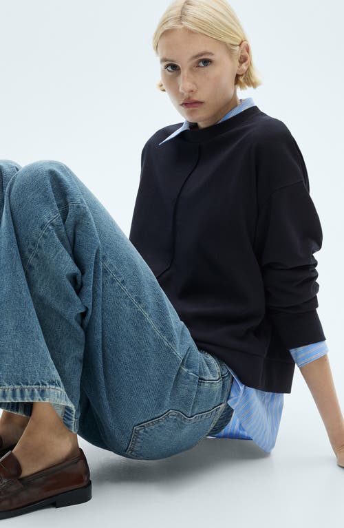 Shop Mango Exposed Seam Crewneck Sweatshirt In Dark Navy