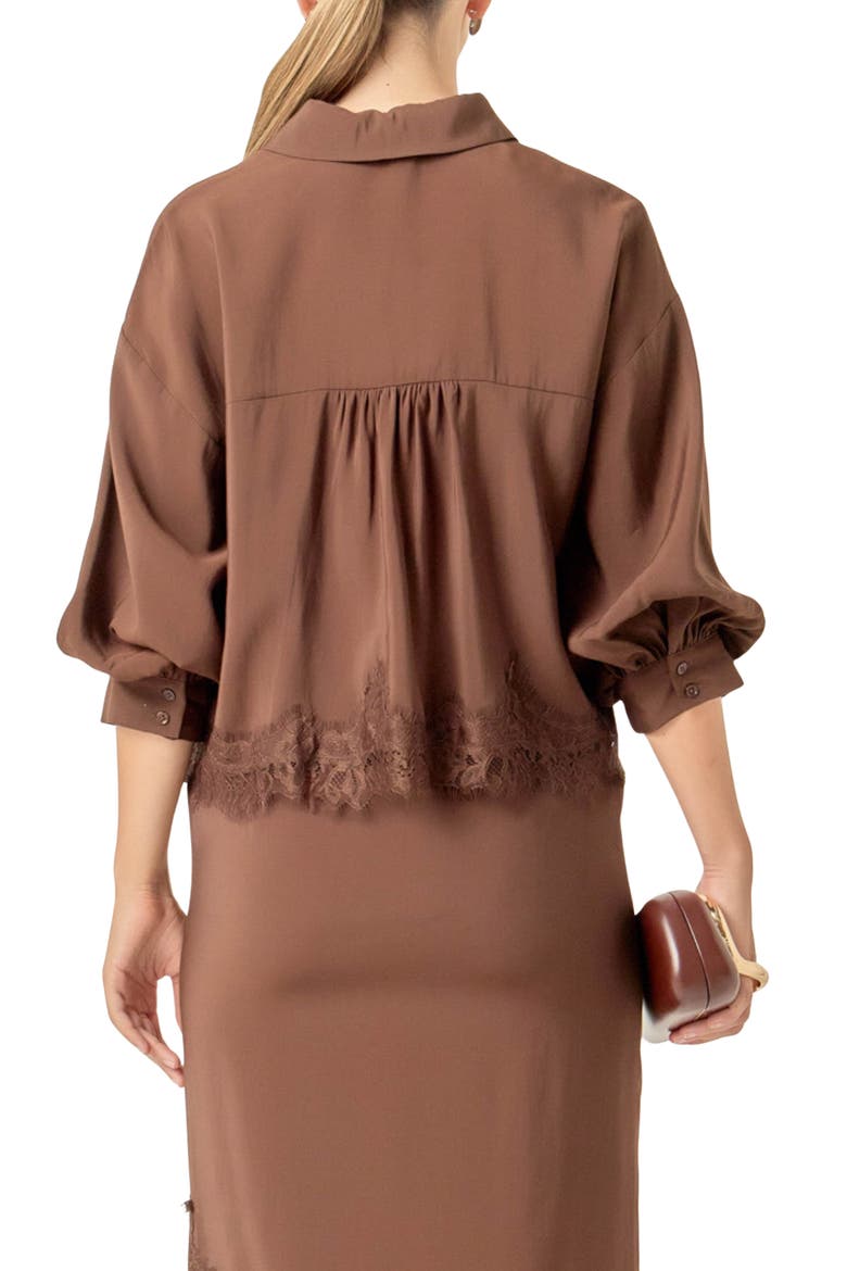 Lace Hem Button-Up Shirt, Alternate, color, BROWN