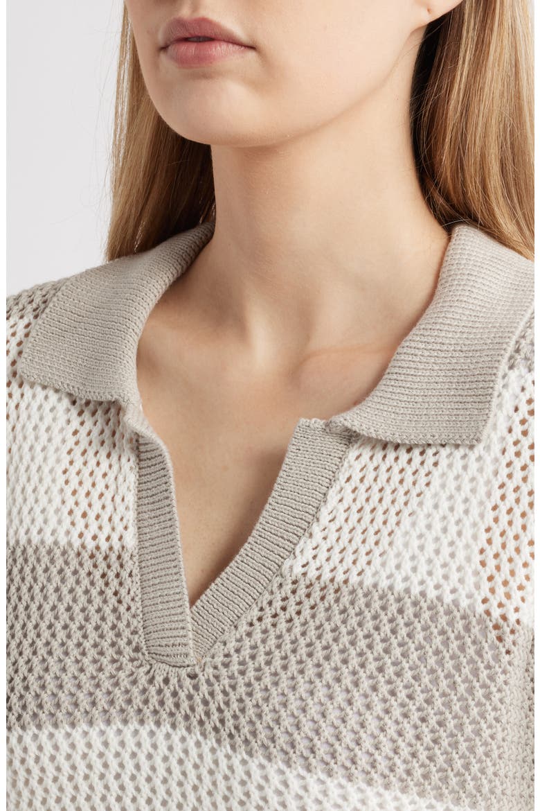 Skye Stripe Crochet Polo, Alternate, color, NATURAL/IVORY