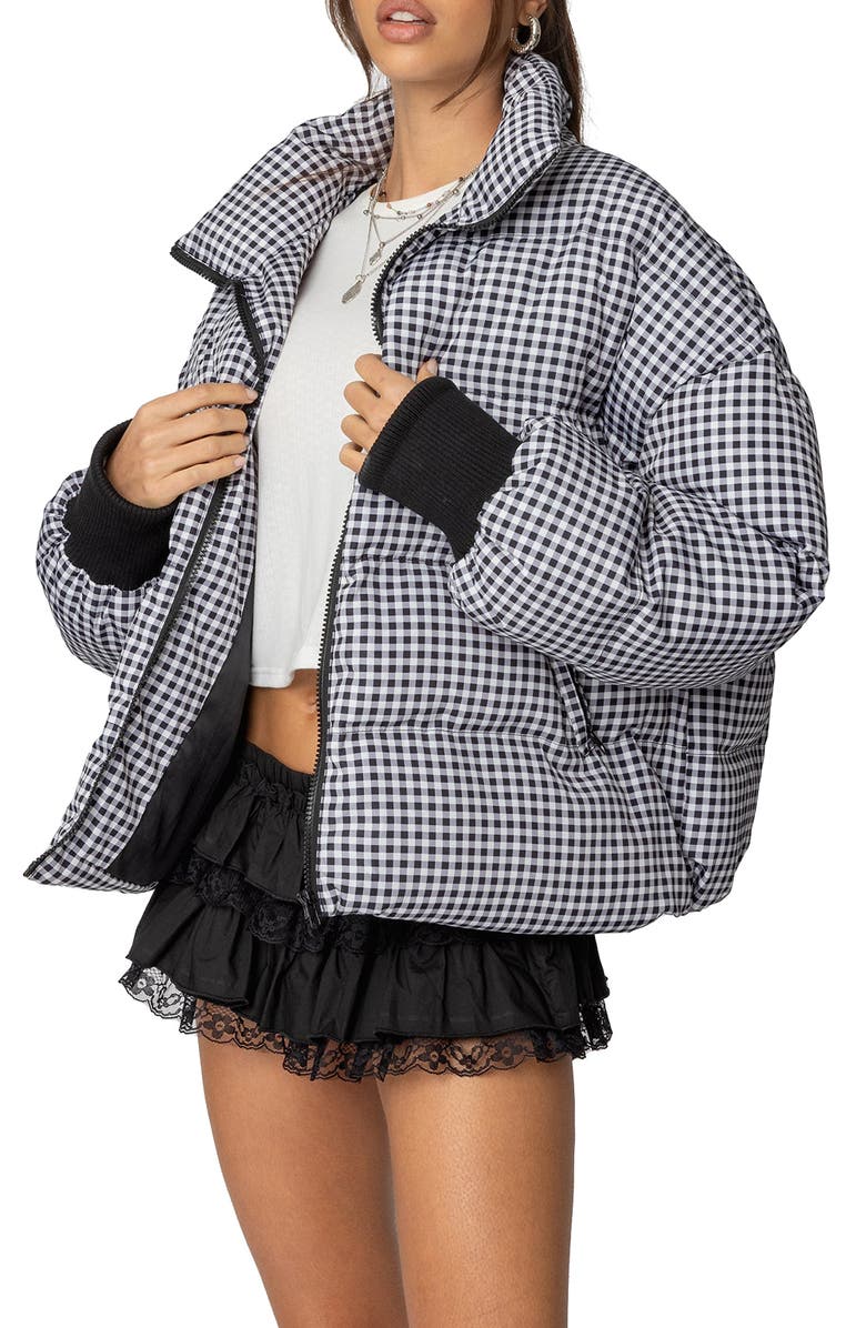EDIKTED Gingham Oversize Quilted Puffer Jacket, Alternate, color, Black-And-White